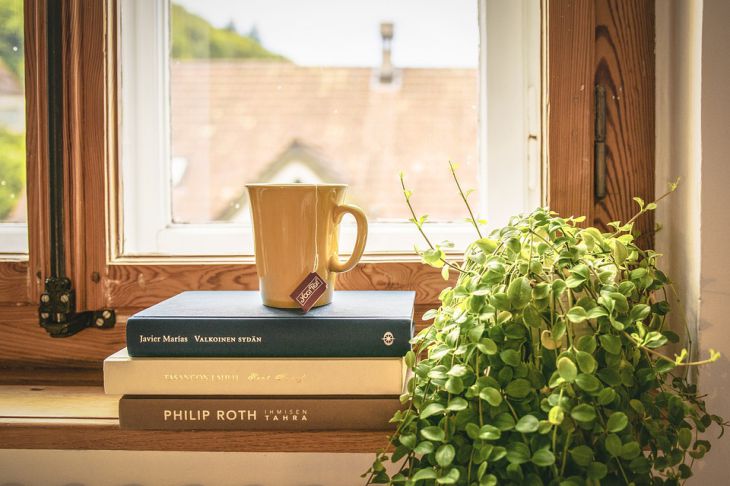 Libros sobre el alféizar de la ventana