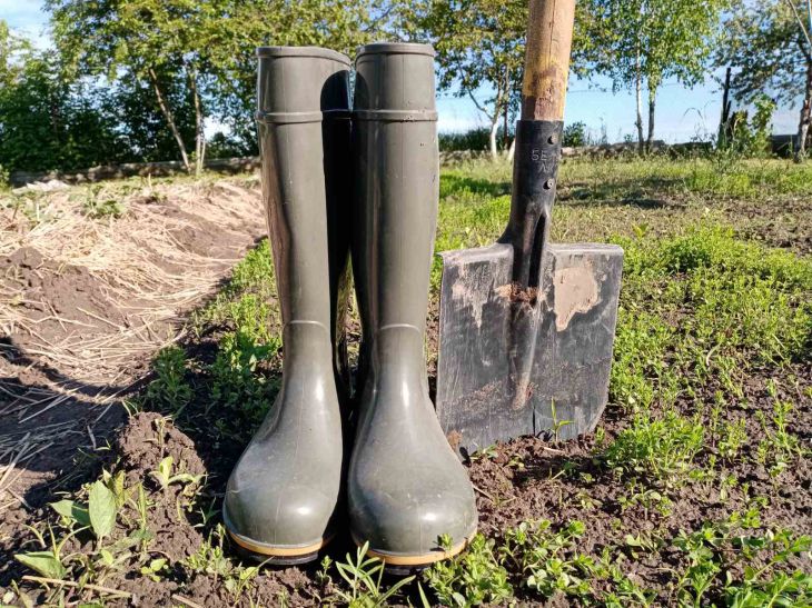 Boots and a shovel