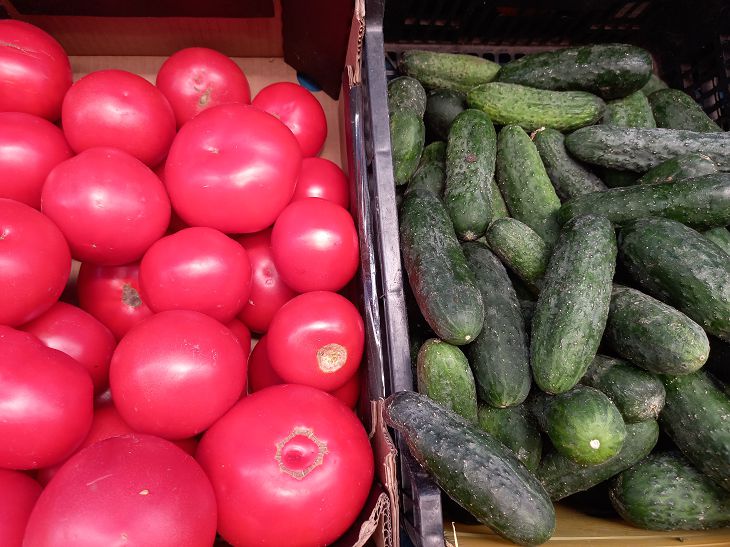 Tomatoes and cucumbers