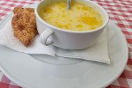 un plato de caldo