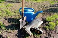 Spade and watering can