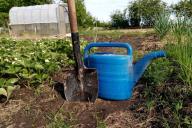 Spade and watering can